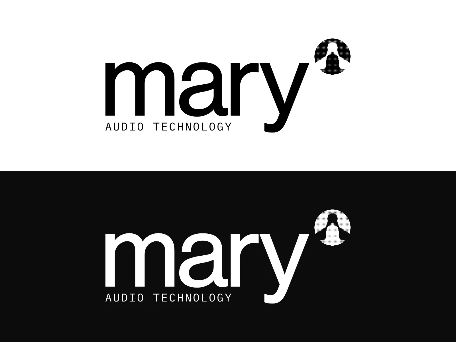 The Mary logo with the Audio Technology tagline, in black on white and white on black.