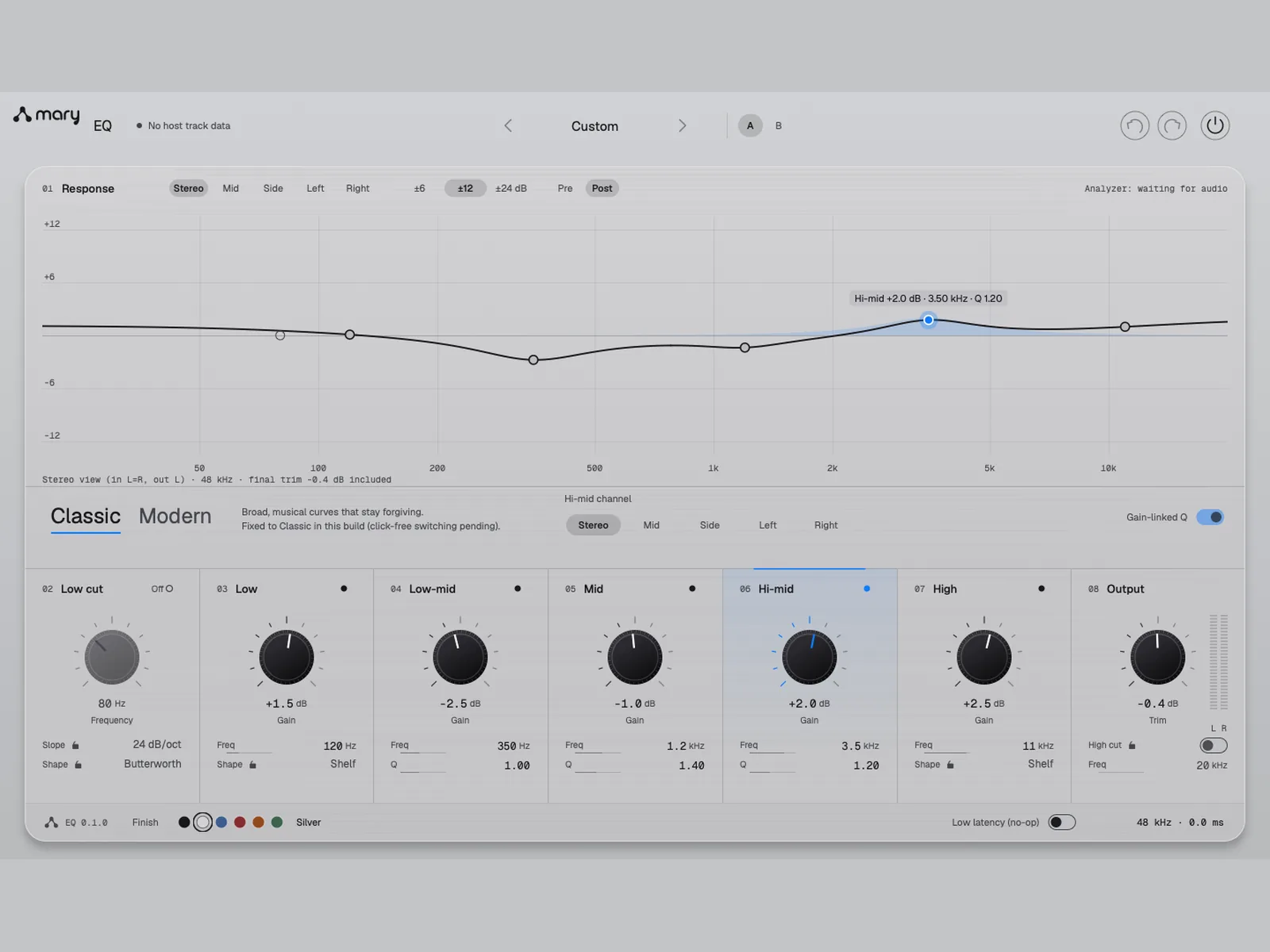 Mary’s EQ plugin in its silver finish.